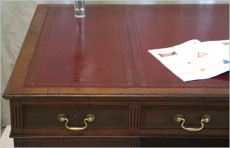 1028 Antique Mahogany Partners Desk with Brass Handles (7)